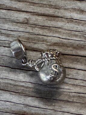 Sterling Silver Money Bag Elephant Charm Pendant 925 Good Luck Prosperity 1”